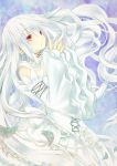  colored_eyelashes detached_sleeves dress hands_together lampnote17 pandora_hearts red_eyes sleeves_past_wrists solo white white_hair will_of_the_abyss 