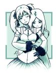  advance_wars advance_wars:_days_of_ruin detached_sleeves hug hug_from_behind ian_c ian_chase isabella long_hair monochrome multiple_girls siblings sisters tabitha_(advance_wars) twintails wink 