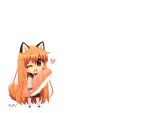  animal_ears blush brown_eyes chibi dav food foxgirl heart long_hair orange_hair original patricia seifuku signed skirt socks tail transparent wink 