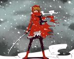  aki_shizuha dress onikobe_rin pantyhose scarf slip_skirt snow solo sword touhou weapon 