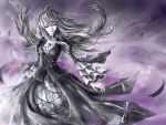  adult bad_id black_rose feathers flower frills gothic_lolita hairband highres lolita_fashion long_hair marimo_ouji rose rozen_maiden silver_hair smile solo suigintou wings 