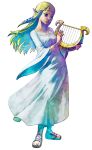 blue_eyes bracelet dress harp highres instrument jewelry long_hair official_art pointy_ears princess_zelda skyward_sword the_legend_of_zelda wind