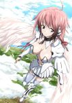 1girl ahoge angel_wings blush breasts chain chains cleavage collar feathers flying green_eyes highres hika_(hikara) ikaros large_breasts long_hair ribbon skirt sky solo sora_no_otoshimono twintails wings 