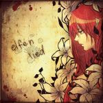  artist_request elfen_lied face flower lily_(flower) long_hair lucy nikon pink_hair profile sad title_drop 