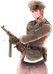  axis_powers_hetalia belt blonde_hair blue_eyes germany_(hetalia) gloves gun hat himaruya_hidekazu holding holster looking_at_viewer machine_gun male military military_uniform mp40 necktie official_art pants peaked_cap rifle shaded_face simple_background solo submachine_gun uniform weapon white_background world_war_ii 