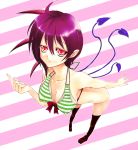  ahoge asymmetrical_wings bikini black_hair black_legwear bottomless breasts houjuu_nue kurokuro red_eyes short_hair smile solo striped striped_bikini striped_swimsuit swimsuit thigh-highs thighhighs touhou wings 