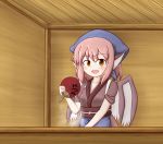  animal_ears fan food_stand grill japanese_clothes mystia_lorelei okamisty open_mouth pink_hair short_hair smile solo tasuki touhou wings yellow_eyes 