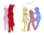  akka_(oniro) eirene_(oniro) highres monochrome multiple_girls multiple_monochrome oniro original pas_(paxiti) pinky_(oniro) rough sketch spot_color 