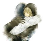  1girl 2boys blonde_hair brother_and_sister brothers character_request closed_eyes dual_persona eyes_closed gloves hisui_yuu hood hug male multiple_boys nier nier_(character) nier_(young) shadowlord siblings yonah 