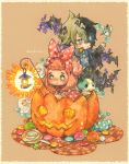  1girl bow candy cat hair_bow halloween harukage jack-o&#039;-lantern jack-o'-lantern lantern lollipop original 