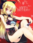  ayasaki_hayate blonde_hair blue_hair bow breasts character_doll china_dress chinese_clothes cleavage drill_hair fan hair_bow happy_birthday hayate_no_gotoku! highres hoppege large_breasts legs long_hair o_o red_eyes tennousu_athena tennousu_athene thighs twin_drills 