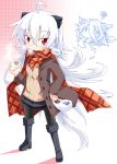  long_hair original pantyhose red_eyes reku scarf shiroko_(reku) white_hair 