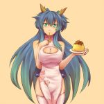  animal_ears blue_hair breasts china_dress chinese_clothes cleavage cleavage_cutout green_eyes kuromiya long_hair original pudding solo thigh-highs thighhighs 