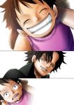 2boys black_eyes black_hair black_shirt brothers brown_hair child closed_eyes death eyes_closed family freckles grin hat jewelry kara_(acluf-0156) male monkey_d_luffy multiple_boys necklace one_piece pirate portgas_d_ace scar set short_hair siblings simple_background smile tears time_paradox white_background young 