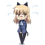  animal_ears ascot bad_id blonde_hair blush_stickers cat_ears cat_tail chibi flying_sweatdrops glasses military military_uniform norayinu open_mouth pantyhose perrine_h_clostermann solo strike_witches tail uniform yellow_eyes 