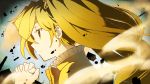  akita_neru blonde_hair bust daigoman hair_bobbles hair_ornament hands_together mahou_shoujo_madoka_magica parody portrait praying profile solo style_parody twintails vocaloid wind yellow yellow_eyes 