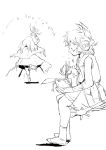  chopsticks cup_ramen earmuffs food goyang headphones hijiri_byakuren hot monochrome multiple_girls nekobatake noodles ramen running sheath sitting splash splashing sword touhou toyosatomimi_no_miko translation_request weapon 