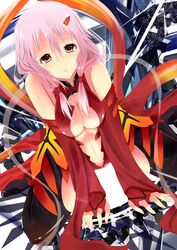  breasts center_opening detached_sleeves fingerless_gloves gloves guilty_crown hair_ornament hairclip long_hair midriff navel pink_hair sanzensai_michiru solo yuzuriha_inori 