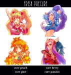  ;d aono_miki arm_up arms_up blonde_hair bow character_name choker cure_berry cure_passion cure_peach cure_pine earrings eas fresh_precure! frills hair_ornament hair_ribbon hairband hairpin heart higashi_setsuna highres jewelry long_hair magical_girl midriff momozono_love multiple_girls open_mouth orange_eyes orange_hair pink_eyes pink_hair potepote precure purple_eyes purple_hair raised_arm red_eyes ribbon short_hair side_ponytail smile tiara title_drop twintails violet_eyes wink yamabuki_inori 