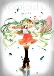  crossed_legs green_eyes green_hair hatsune_miku high_heels highres jacket legs_crossed long_hair melt_(vocaloid) open_mouth outstretched_arms rakugakiii shoes sitting skirt solo thigh-highs thighhighs twintails umbrella very_long_hair vocaloid 