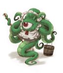  apron bucket cuffs dress enmaided maid maid_headdress marvel monster mop no_humans one-eyed red_eyes shinyoko shuma_gorath simple_background solo tentacle tentacles white_background 