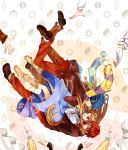  apple blue_hair boots brown_hair cat_princess falling food fruit green_eyes highres hug long_hair mawaru_penguindrum multiple_boys purple_eyes red_hair redhead scarf school_uniform short_hair skirt smile takakura_himari takakura_kanba takakura_shouma tears violet_eyes 