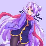  blue_eyes gloves himiya_yuu kuromiya long_hair original pantyhose purple_hair scarf tail very_long_hair 