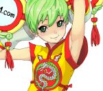  armpits chinese_clothes dragon_kid green_eyes green_hair hat huang_baoling k_do oekaki short_hair simple_background solo superhero tiger_&amp;_bunny white_background 