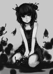  bare_shoulders black_hair camisole creature highres kneeling monochrome monster original pas_(paxiti) short_hair yami_shoujo 