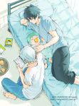  baby baby_be&#039;el baby_be'el bad_id barefoot bed beelzebub_(manga) black_hair book furuichi_takayuki green_hair hoshiimo_(ptm2) multiple_boys oga_tatsumi pacifier pillow sleeping white_hair 