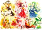  :o :q ahoge animal apron ascot bare_shoulders bird blonde_hair bow braid branch broom brown_hair chick detached_sleeves dress fish flower food footwear frilled_legwear frog fruit gohei green_eyes green_hair hair_bow hair_ornament hair_ribbon hair_tubes hakurei_reimu hat hat_bow high_heels kirisame_marisa kochiya_sanae koi lily_(flower) lily_pad long_hair miko multiple_girls mushroom namie-kun no_nose open_mouth petals puffy_sleeves pumpkin red_eyes red_rose ribbon rose sarashi shoes single_braid skirt smile snail snake socks spider_lily sunflower tongue touhou turtle waist_apron watermelon white_legwear witch witch_hat yellow_eyes 