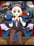  alice_margatroid bat_wings blonde_hair blue_eyes boots brown_legwear cross-laced_footwear demon_girl demon_tail demon_wings hand_puppet highres horns kotomuke_fuurin lace-up_boots open_mouth pantyhose puppet shijimi-sama sitting solo tail touhou wings 