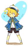  bandage bandage_over_one_eye bandages barefoot bird blonde_hair hat kusayusaai male musical_note oliver_(vocaloid) sailor_hat smile solo vocaloid 