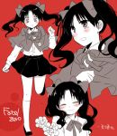  black_hair blush bow capelet casual child closed_eyes compass eyes_closed fate/stay_night fate/zero fate_(series) flower hair_ribbon long_hair love-moon monochrome ribbon smile solo tears title_drop tohsaka_rin toosaka_rin twintails young 