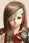  bad_id beatrix brown_eyes brown_hair curly_hair eyepatch final_fantasy final_fantasy_ix fingerless_gloves food gloves lips looking_at_viewer octopus realistic rofuro-e smile solo 
