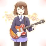  any_(artist) brown_eyes brown_hair guitar highres hirasawa_yui instrument k-on! pantyhose school_uniform short_hair solo tears wink 