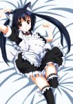  animal_ears black_hair brown_eyes cat_ears k-on! long_hair lying maid nakano_azusa paw_pose solo thigh-highs thighhighs twintails usual 