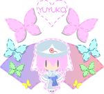  alice4127 butterfly chibi hat pink_hair saigyouji_yuyuko short_hair solo touhou 