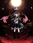  blonde_hair boots broom brown_eyes dark_persona dress full_moon hair_over_one_eye hat kirisame_marisa long_sleeves moon namatarou shaded_face short_hair skull solo touhou witch witch_hat 