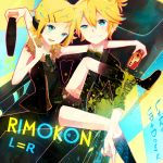  1boy 1girl achiki blonde_hair blue_eyes boots bowtie brother_and_sister controller grin hair_ornament hair_ribbon hairclip kagamine_len kagamine_rin nes project_diva project_diva_f puntiki remote_control ribbon rimocon_(vocaloid) short_hair siblings smile twins vocaloid 