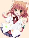  :o animal_ears brown_hair brush cat_ears cat_tail coat color green_eyes hetaling original paintbrush red_hair redhead sepia_background shin_(hetaling) shirt skirt solo tail 