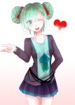  alternate_hairstyle arm_behind_back bad_id double_bun green_eyes green_hair hair_ornament hairclip hatsune_miku jewelry necklace open_mouth shun shunnosuke skirt smile solo vocaloid wink 