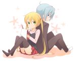  ayasaki_hayate back-to-back blonde_hair blue_eyes blue_hair butler green_eyes hayate_no_gotoku! kinokosuke long_hair notebook pen sanzen&#039;in_nagi sanzen'in_nagi short_hair thigh-highs thighhighs twintails 