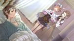  atelier_rorona bandage bed blue_eyes brown_eyes brown_hair crying dress esty_erhard game_cg hat kishida_mel male photoshop pink_hair rororina_fryxell short_hair sterkenburg_cranach tears 