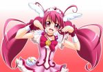  1girl bow cure_happy earrings hoshizora_miyuki jewelry magical_girl masakichi_(heppouku) pink_eyes pink_hair precure smile smile_precure! solo twintails 