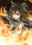  blush bow brown_eyes brown_hair cape fire flame hair_bow long_hair open_mouth reiuji_utsuho sape_(saperon_black) saperon shirt smile solo third_eye touhou 