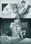  comic hug joseph_oda monochrome sebastian_castellanos the_evil_within yona_(edenkasuga) 