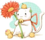  animal_on_head bell bird bird_on_head black_eyes cat cat_focus chick clover copyright_request daisy flower four-leaf_clover jingle_bell lowres neck_ribbon no_humans ribbon sasakure_(mocacho) white_cat 