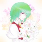  ao_(daisuki) bad_id bouquet flower green_hair kazami_yuuka mokku red_eyes short_hair smile solo touhou youkai 