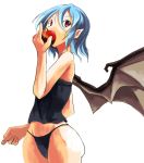  apple bat_wings black_panties blue_hair camisole eating food fruit holding holding_apple holding_fruit panties pointy_ears red_eyes remilia_scarlet short_hair solo sorano_eika touhou undershirt underwater underwear underwear_only wings 